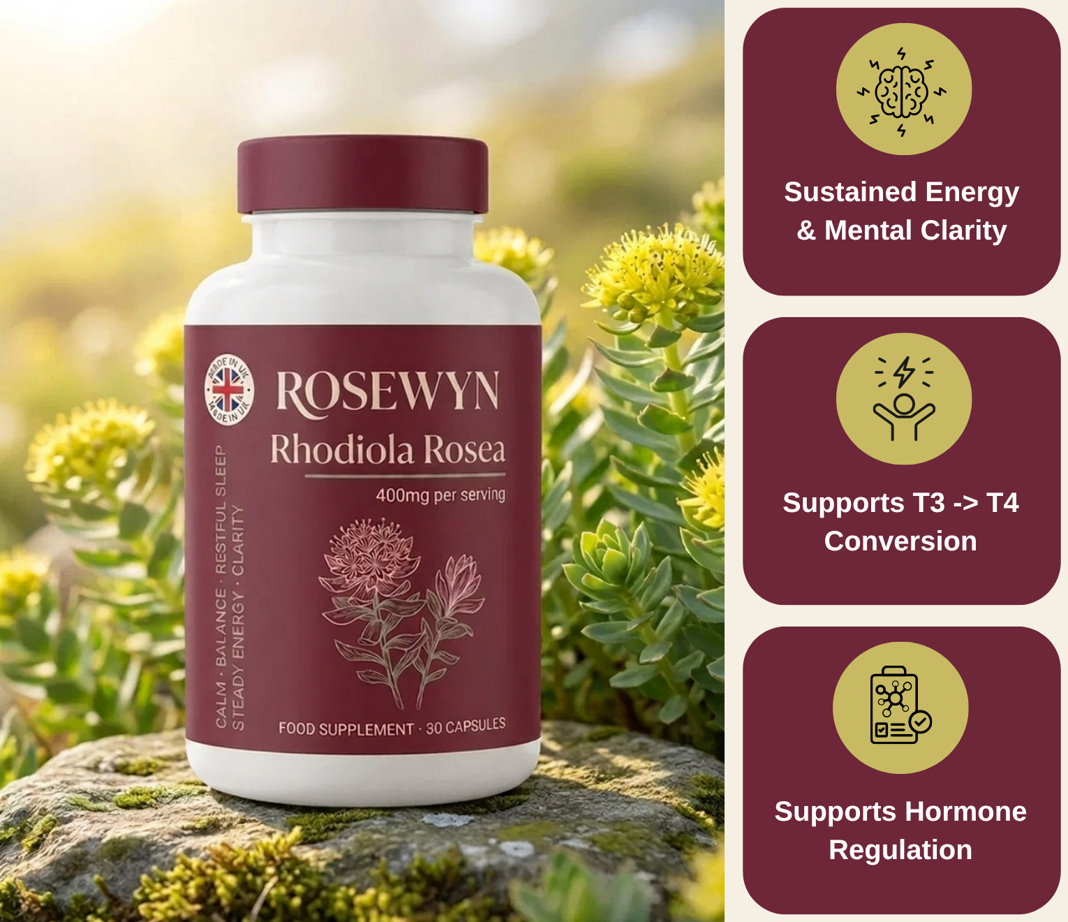 Rhodiola Rosea - Natural Adaptogen Made in UK [400mg]