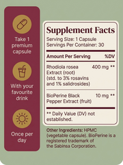 Rhodiola Rosea - Natural Adaptogen Made in UK [400mg]
